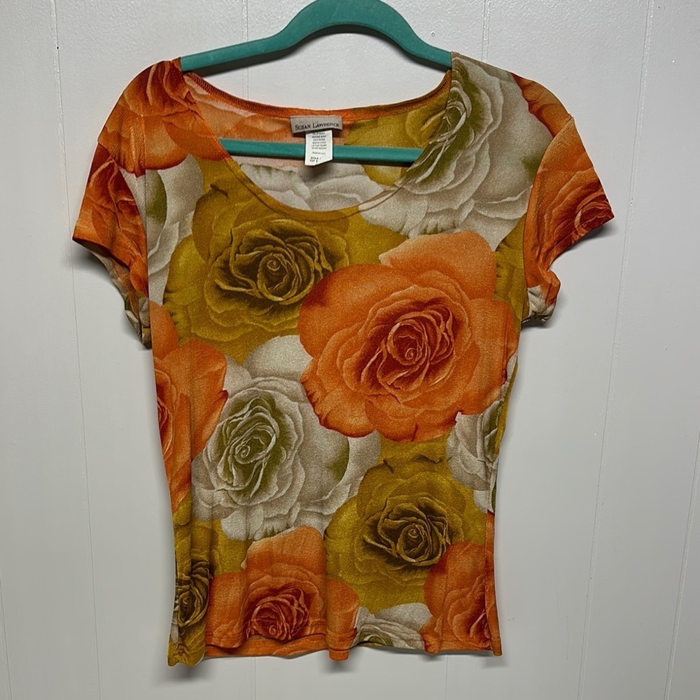 Susan Lawrence Orange Gold Fitted Cap Sleeve Blouse